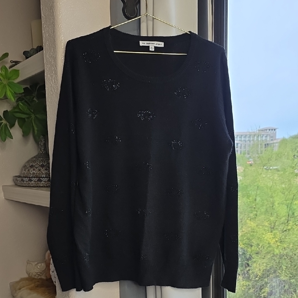 The Cashmere Project Sparkle Black Crew Neck Sweater XL